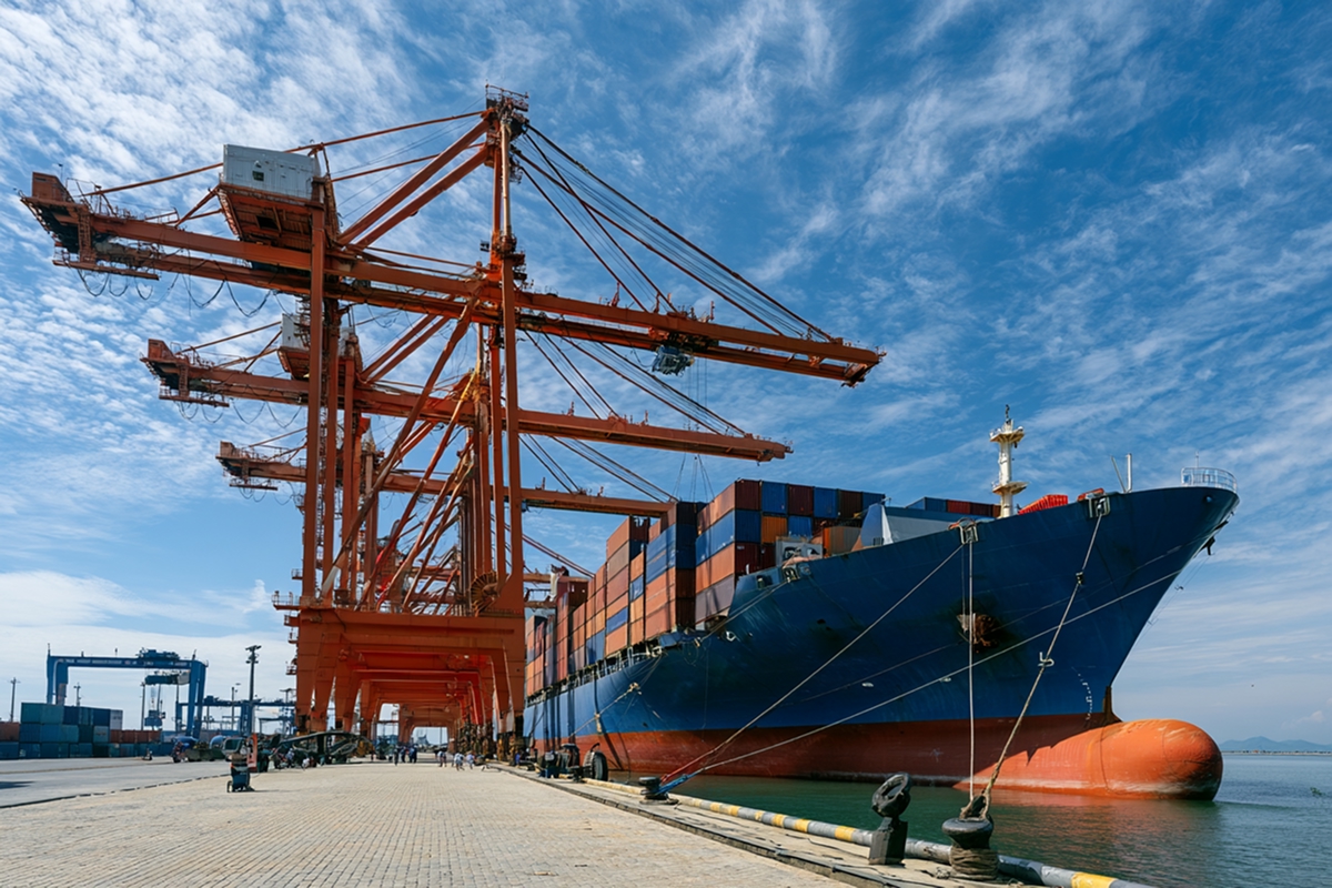 Hai Phong port with cranes and containers